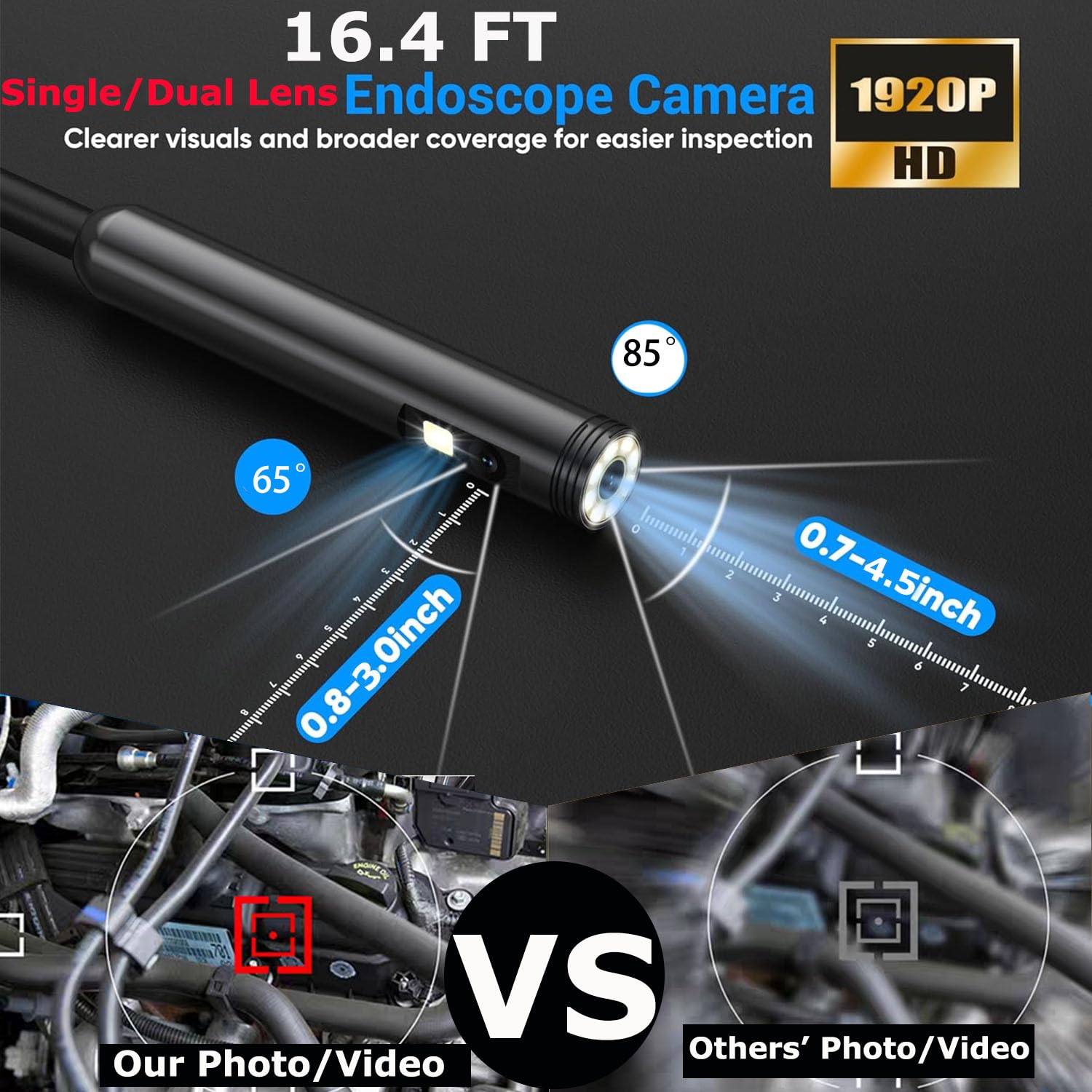 Cámara endoscópica para iPhone, 1920P HD Cable Snake Cámara Plug and Play con endoscopio semirrígido para iPhone, cámara endoscópica impermeable IP67 para Android para iOS