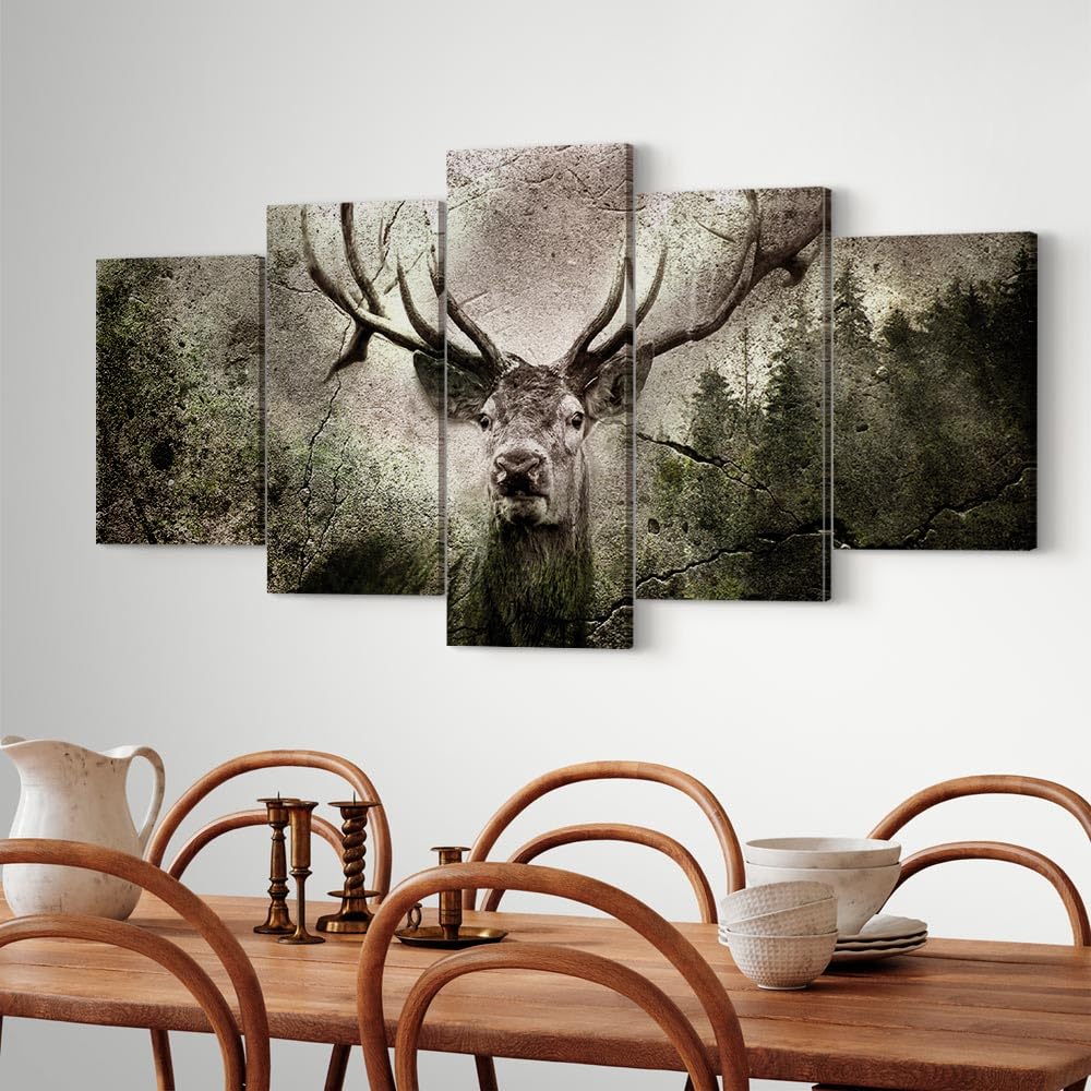 murando Cuadro en Lienzo Ciervo 200x100 cm Impresión de 5 Piezas Material Tejido no Tejido Impresión Artística Imagen Gráfica Decoracion de Pared Nivel concreto Bosque g-C-10066-b-a