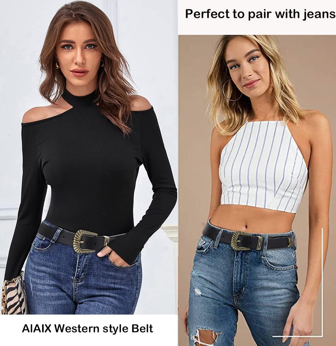 ALAIX Belts for women Women's Belts Silver Gold Buckle leather belts Black Western belts Jeans Pants belts for women - Image 7