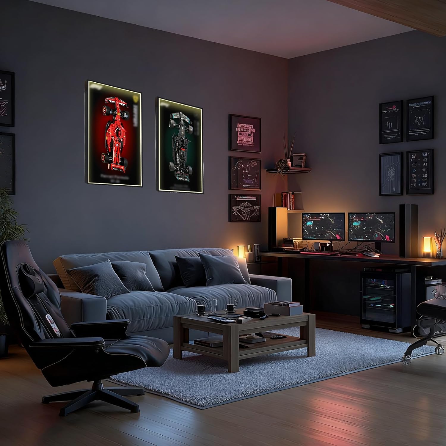 Display Case & Wall Frame for Lego F1 Speed Champions Ferrari 42207, 50x80cm Aluminum Wall Mount Display with Crystal PMMA Panel (for Lego F1 Ferrari 42207, with Light)