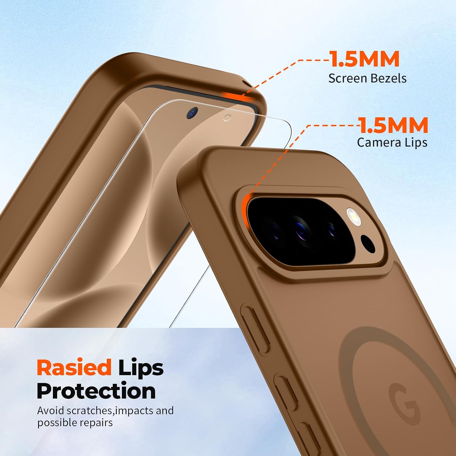 Magnetic for Google Pixel 10 Pro XL Case with Screen Protector, (Built-in Magnets) ((Military Grade Drop Protection) Slim Translucent Shockproof Phone Case,Brown thumbnail