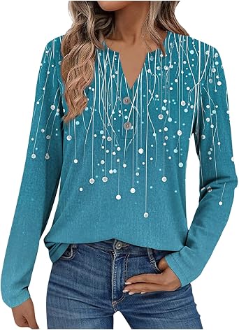 2025 Fall Tops for Women Trendy Long Sleeve Buttons V Neck Henley Shirts Dressy Casual Loose Fit Cute Blouses Outfits