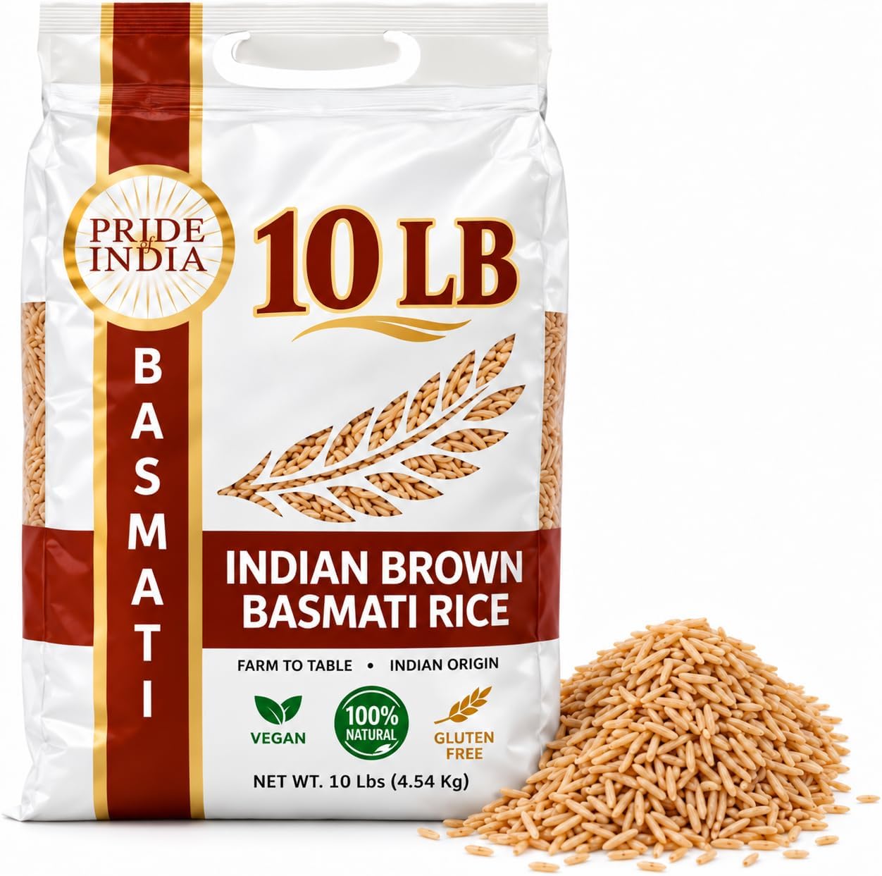 Extra Long Brown Basmati Rice, 10 lb | Aromatic & Non-Sticky Premium Whole Grain Indian Basmati from Himalayan FootHills | For Biryani, Pilaf & Rice Bowls | 107 Servings Resealable Bulk Bag