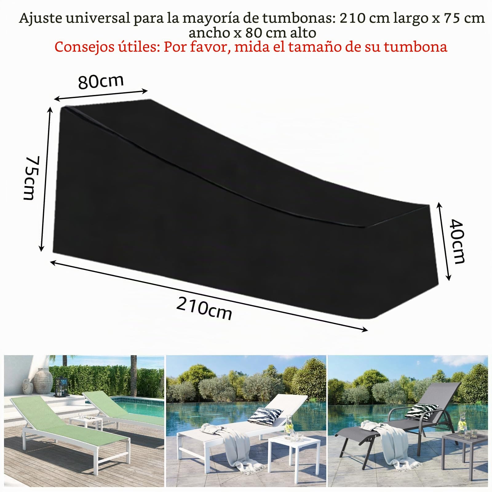 ASelected Funda Tumbona Exterior, 2 Fundas Protectoras y Funda Tumbona Jardín 210 x 75 x 80 cm, 210D Oxford, Cubierta Protectora Impermeable con Bolsa y Resistente al Viento