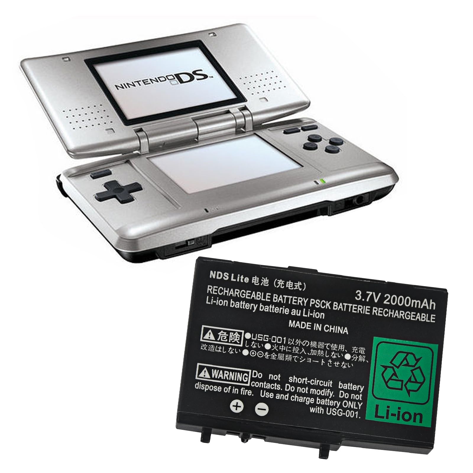 Batterie pour Nintendo DS Lite NDS Lite, 2000 mAh USG-003 3,7 V batterie lithium-ion rechargeable de remplacement pour Nintendo DSL NDSL, pas pour DSi, DSi XL, DSi LL