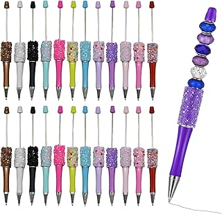 Maydahui 36 PCS Petal Glitter Beadable Ballpoint Pens Retractable Diamond Bead Pen Plastic DIY Bling Pens Cool Shaft Beaded Pen Black Ink for DIY Making School Party Office (Beads Not Included)
