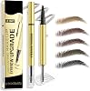 Eyebrow Pencil, Microblading Eyebrow Pen with 4 Fork Tip, 2-In-1 Dual-Ended Eye Brow Pencil with Gel, Precise Brush Create Natural Hair-Like Brows, Waterproof, Last All Day, Defined (Dark Brown)