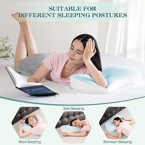 Miniatura 2 de Almohada cervical para soporte de cuello y hombros, almohadas ergonómicas de contorno de espuma viscoelástica con doble altura ajustable y funda