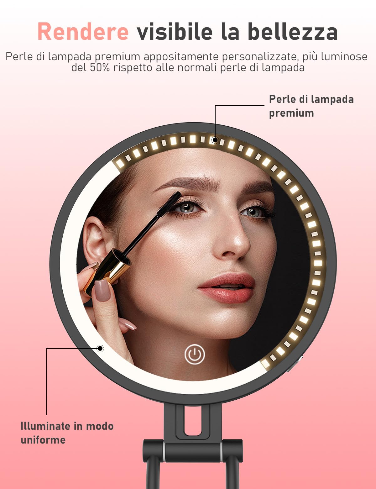Robofun Specchio Trucco con Luci, 1X/10X Specchio Ingranditore con Luce, 3 Colori di Luce e Luminosità Regolabile dal 20%-100%, 3000mAh Custodia in Metallo Specchio Ingranditore - Nero