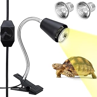 Reptile Heat Lamp, UVA/UVB Reptile Light, Turtle Heating Lamp with Clamp,360° Rotatable Clip, Turtle Tank Light, Basking Lamp for Turtle Bearded Dragon Snake Aquarium, 2 Heat Bulbs