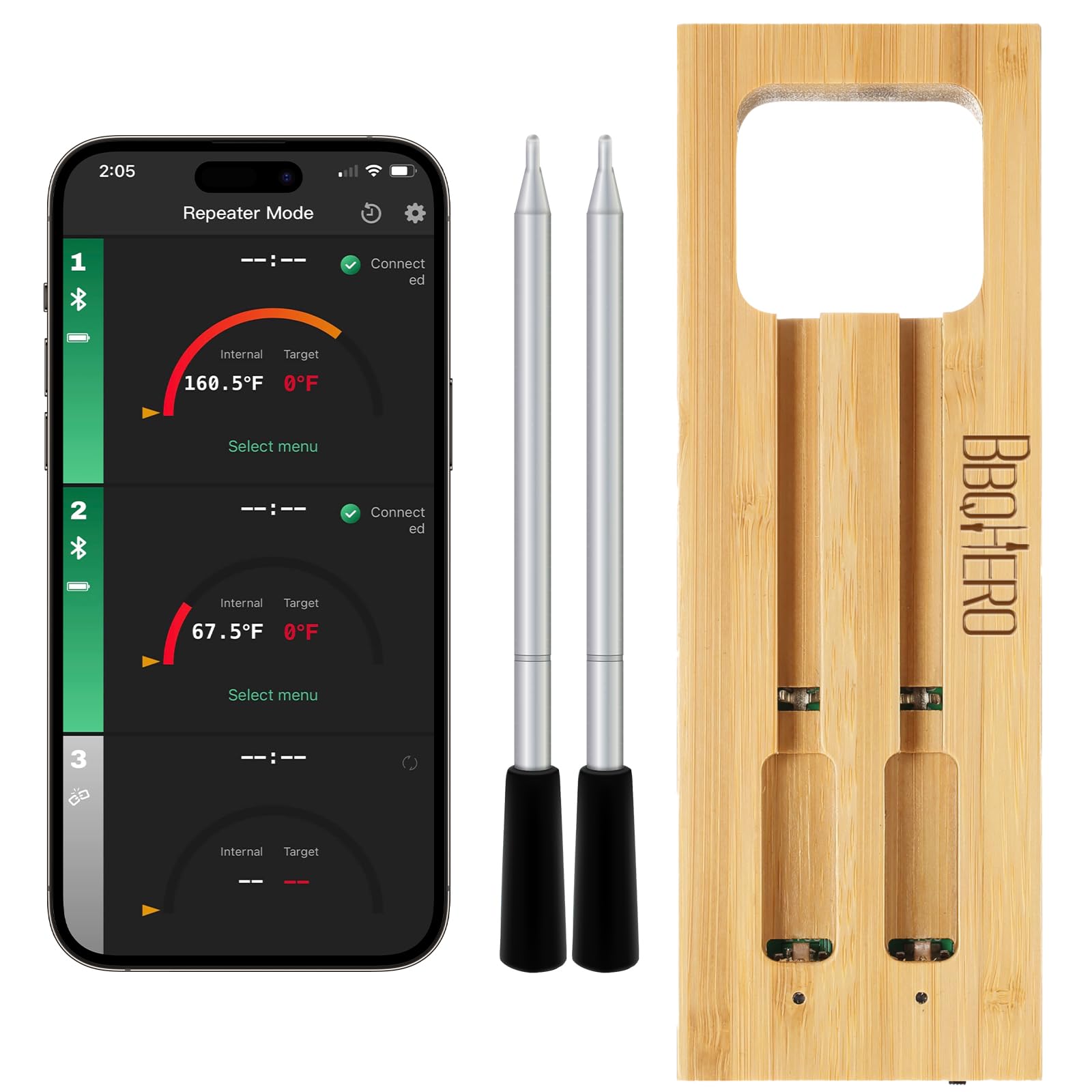 BBQHEROWireless Meat Thermometer 330FT, Bluetooth Food Thermometer with Repeater for Grilling, Cooking, Grilling, Oven, Smoker, Air Fryer