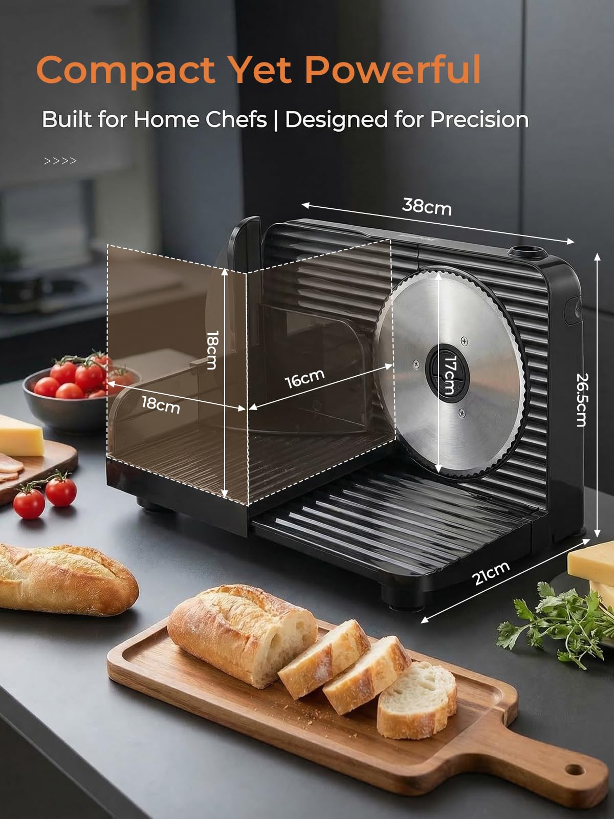 FOHERE Affettatrice Elettrica da Casa, Affettatrice Pieghevole con 2 Lame in Acciaio Inox, Spessore Regolabile 0-15mm – Perfetta per Pane, Formaggio, Salumi e Verdure