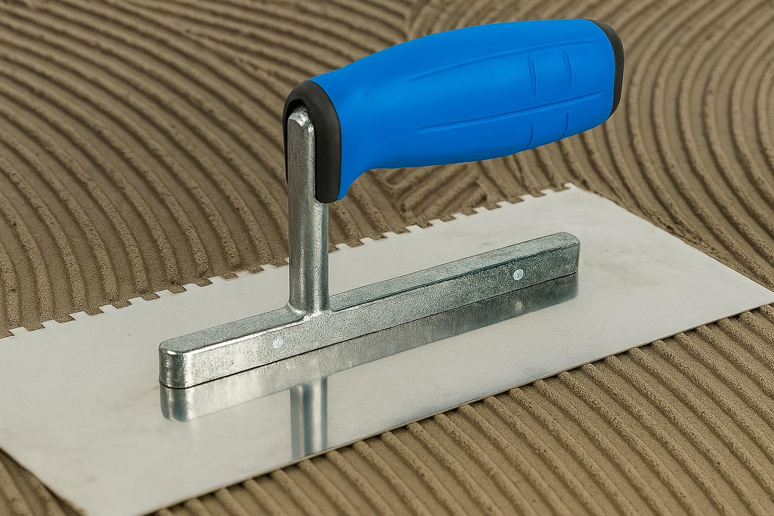Fliesenkelle aus Edelstahl, gekerbt, 270 mm – 4 x 4 mm, quadratische Kerbe, Klebstoffspachtel mit weichem Griff, für Wand- und Bodenfliesenprojekte, langlebiges und rostbeständiges Werkzeug (N7804)