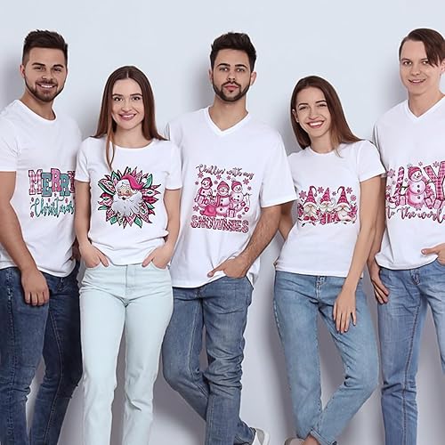 Miniatura 4 de Adhesivos para planchar de Navidad para camisetas, gnomos de Papá Noel, color rosa, parches para planchar, diseño de letras de muñeco de nieve,