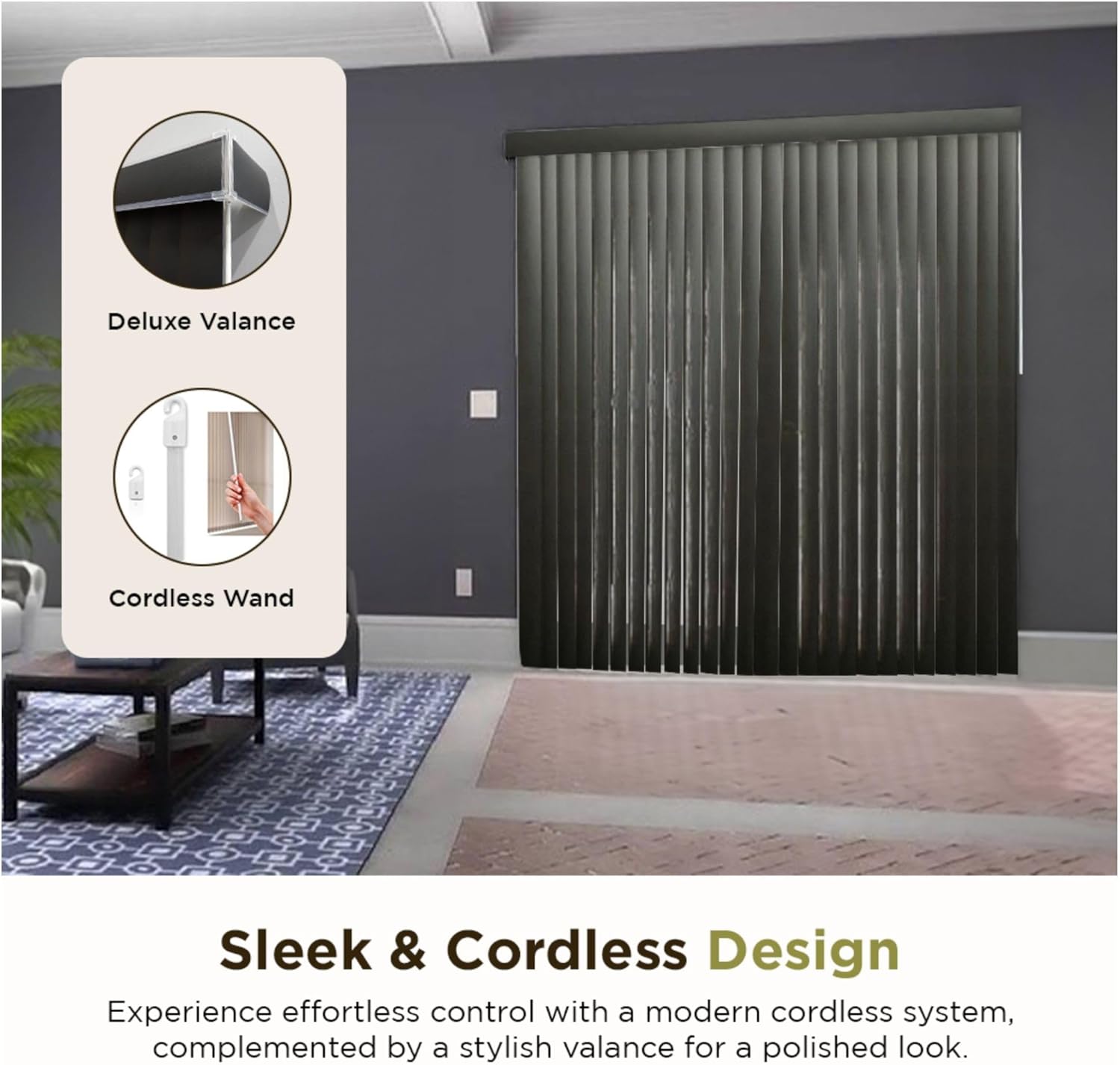 BlindDen - Vinyl Vertical Window Blinds for Home - Vertical Blinds for Sliding Glass Doors - Black Frost, 78" Wide x 84" Long