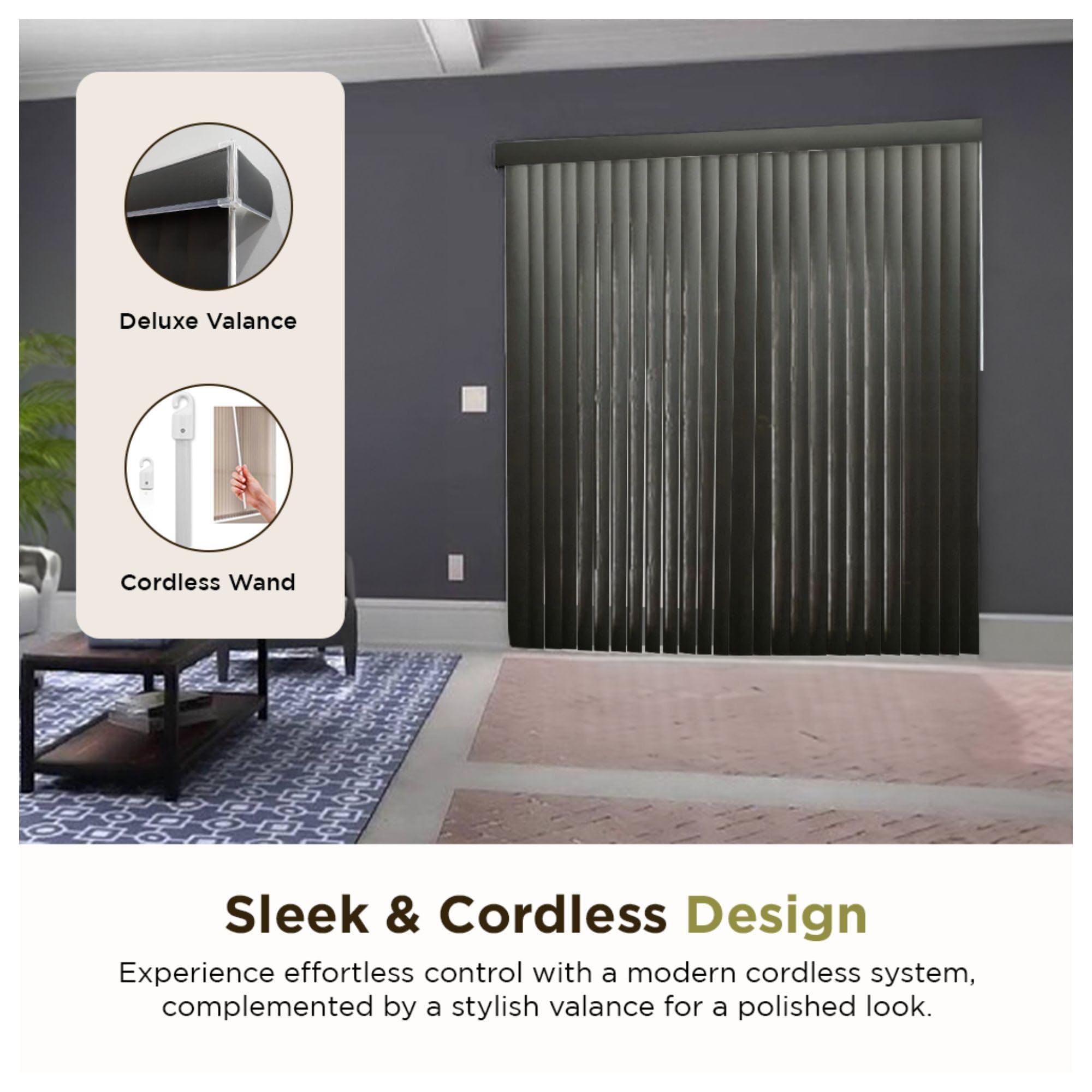 BlindDen - Vinyl Vertical Window Blinds for Home - Vertical Blinds for Sliding Glass Doors - Black Frost, 80