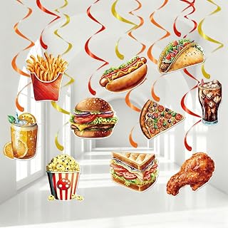 Fast Food Party Decorations, Hanging Swirls with Food Cutouts, Restaurant Theme Party Supplies, 20 Pieces