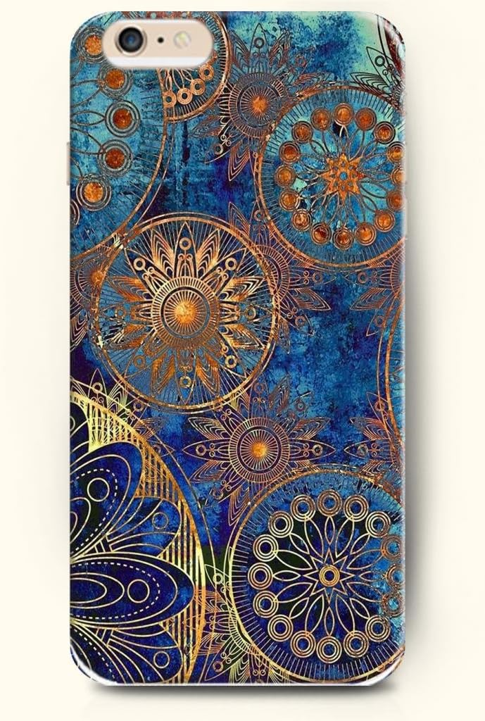 OOFIT New Apple iphone 6 Plus(5.5inch) Hard Back Case - MANDALA CIRCLE - Blue Navy Golden Complicated Line