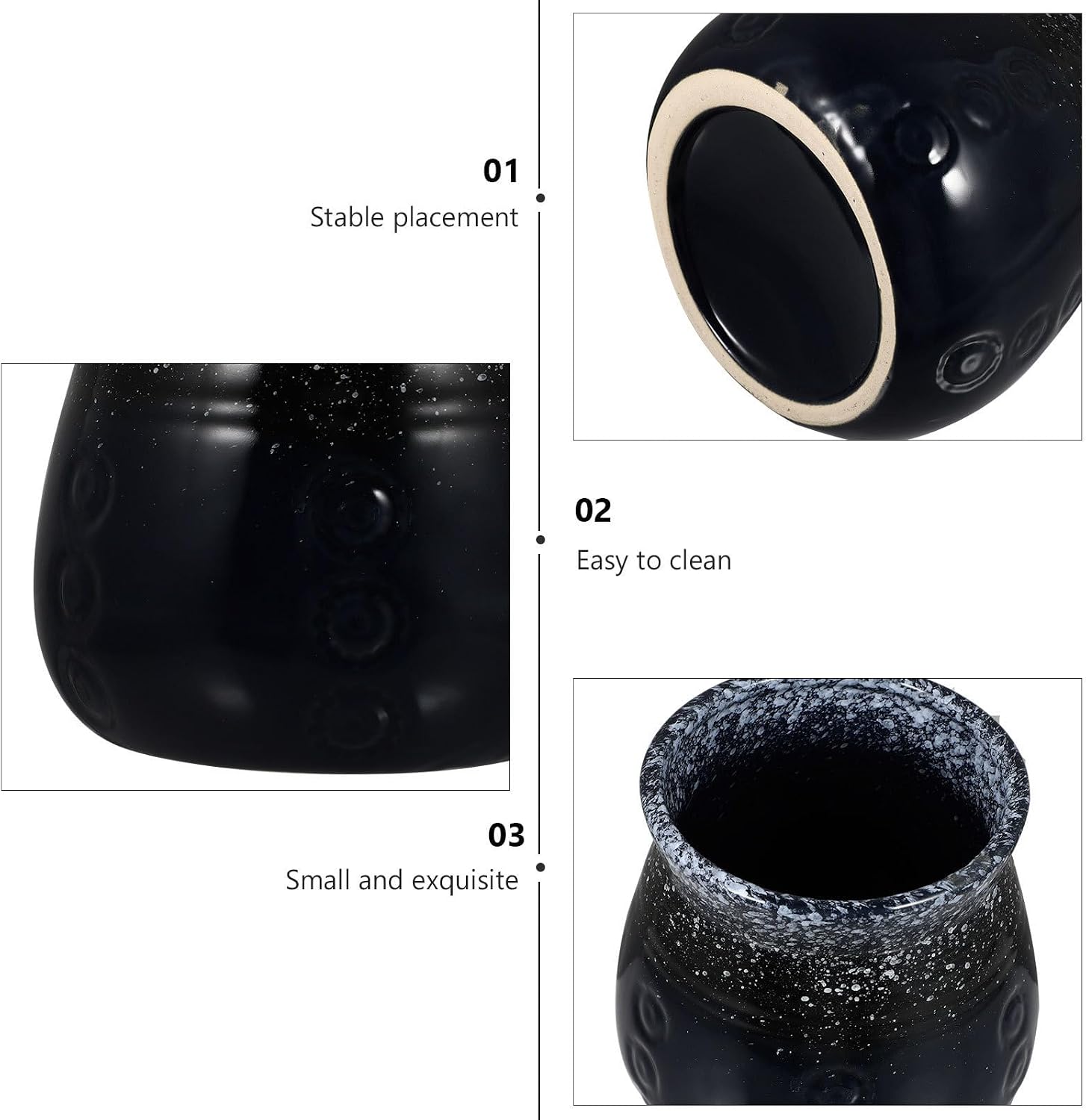Japanese Style Ceramic Chopsticks Storage Holder for Kitchen Utensils, Elegant Black Multipurpose Crock for Chopsticks, Forks, and Spoons Vintage Home Decoration