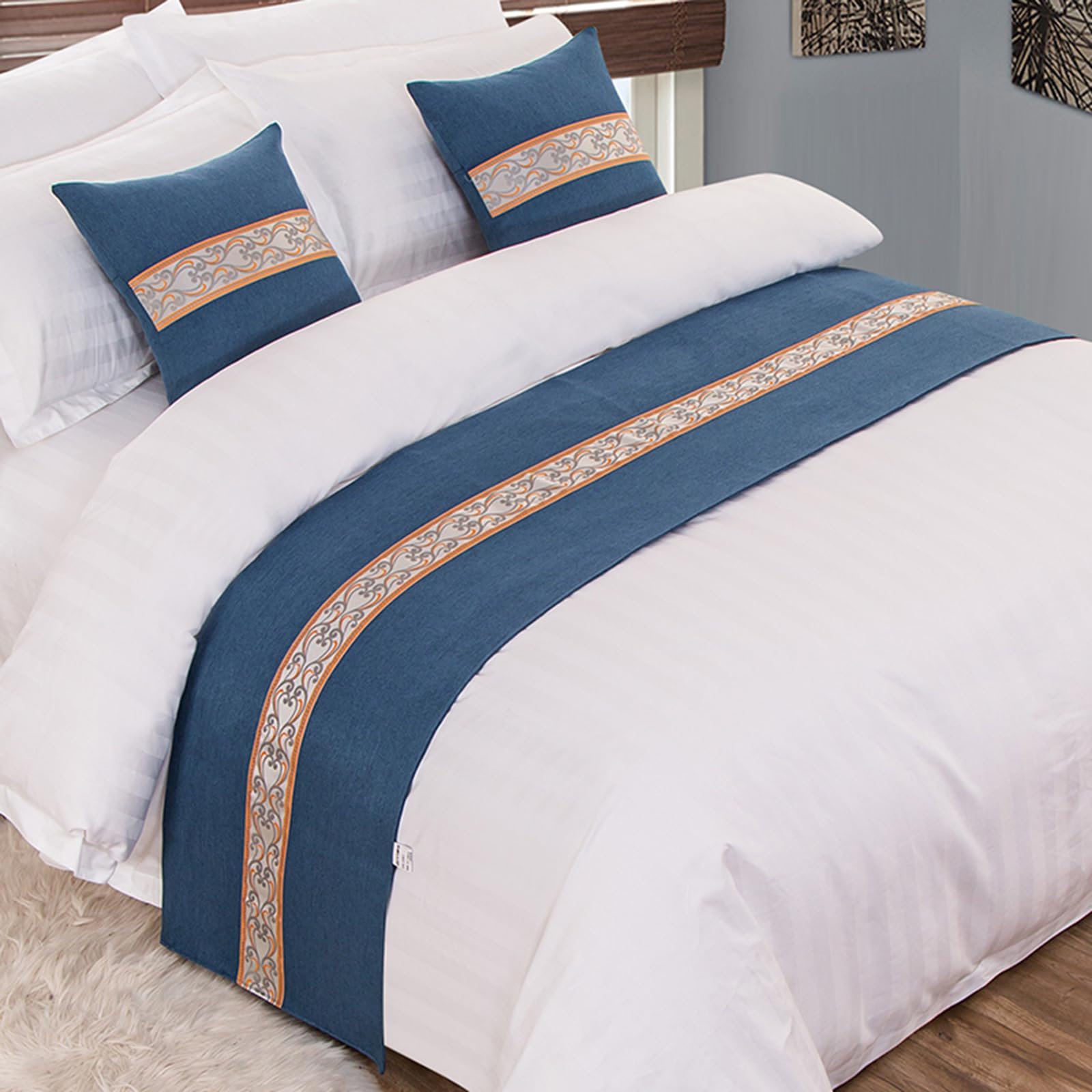 QRGMKL Graphic Print Bed Runners King Size, Luxury Bed Scarf Double Bedspread for Bedroom Hotel Home Decoration-Ocean blue||240X50cm for 1.8m Bed
