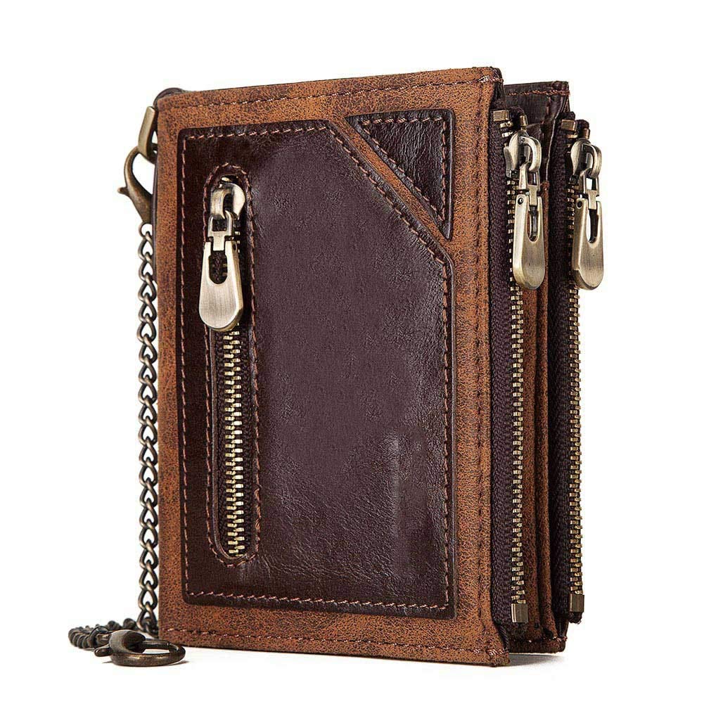 C- Herren Geldbörse Kette Leder Geldbörse Münzfach Herren Reißverschluss Geldbörse Anti Diebstahl Geldbörse für Herren Multi Karten Geldbörsen Brieftaschen,Nero