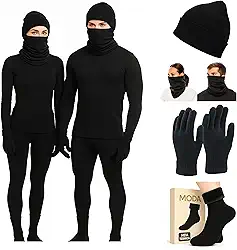Conjunto Térmico Segunda Pele Unissex, 6 Peças, Blusa e Calça Flanelada, Gorro, Cachecol, Luvas Touch e Meias, Preto unisex