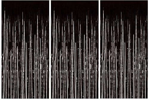 Miniatura 1 de 3 cortinas de flecos metálicos negros de oropel de 3.2 x 8.2 pies, decoración de fiesta de Abcty para cumpleaños, boda, compromiso, ducha, bebé,