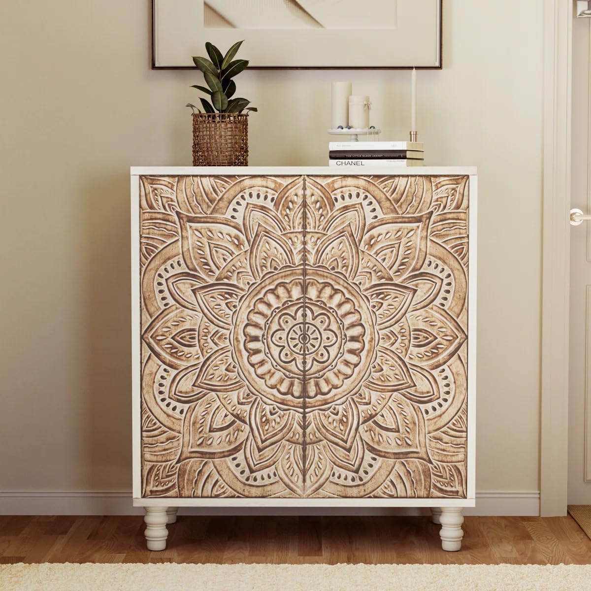 Wooden Cabinet with Three Drawers and One Door - Antique Carved Style for Chic Storage 40 cm D by 90 cm W by 90 cm H-image-43