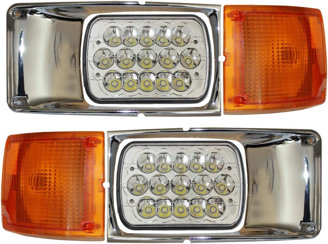 NIUPARTS Headlight Lamp LED with Bezel Chrome and Corner Turn Signal Light - Driver and Passenger Side (Compatible with International 9400 9200 8100 8200 8300 4900 4700 4800 Trucks)