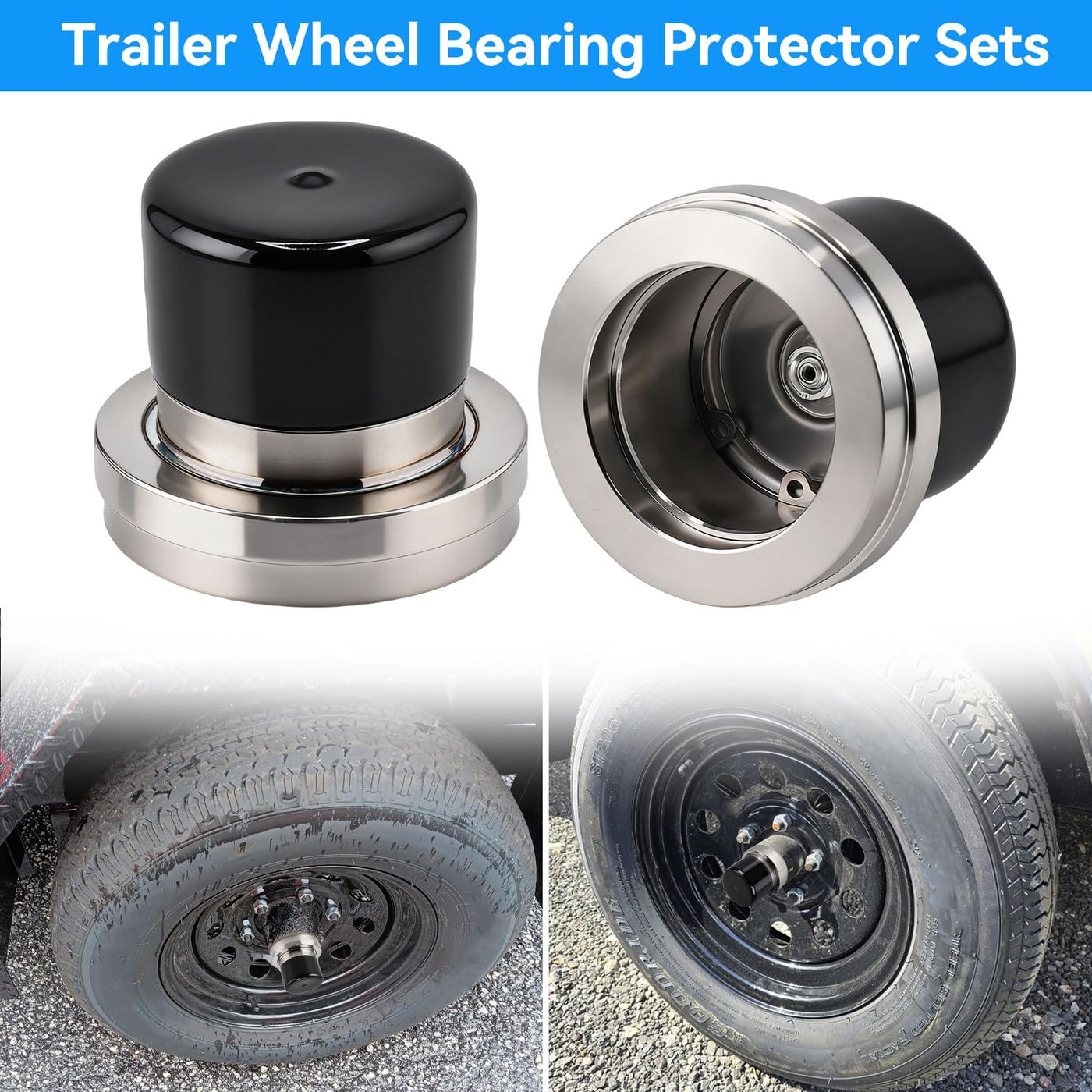 2.717" Heavy Duty Stainless Steel Bearing Protectors - Spring Loaded Hub Seal Pair with 23B Bra, Compatible with Bearing Buddy 2717-SS Style, Fits Large RV/Trailer Hubs, Corrosion Resistant
