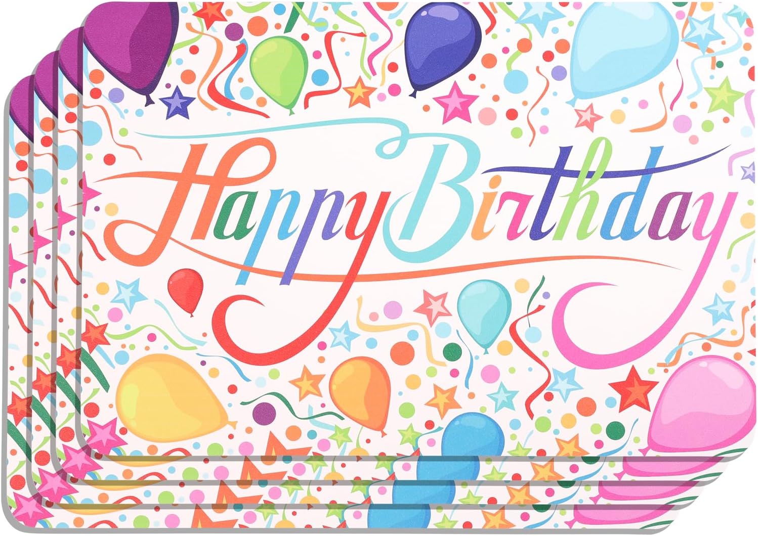 Happy Birthday Table Runner Set of 4 -Children's Party Theme,Washable Leather Placemats, Heat-Resistant and Non-Slip, Suitable for Outdoor Home Parties and Restaurant Decoration,Ribbons and Balloons