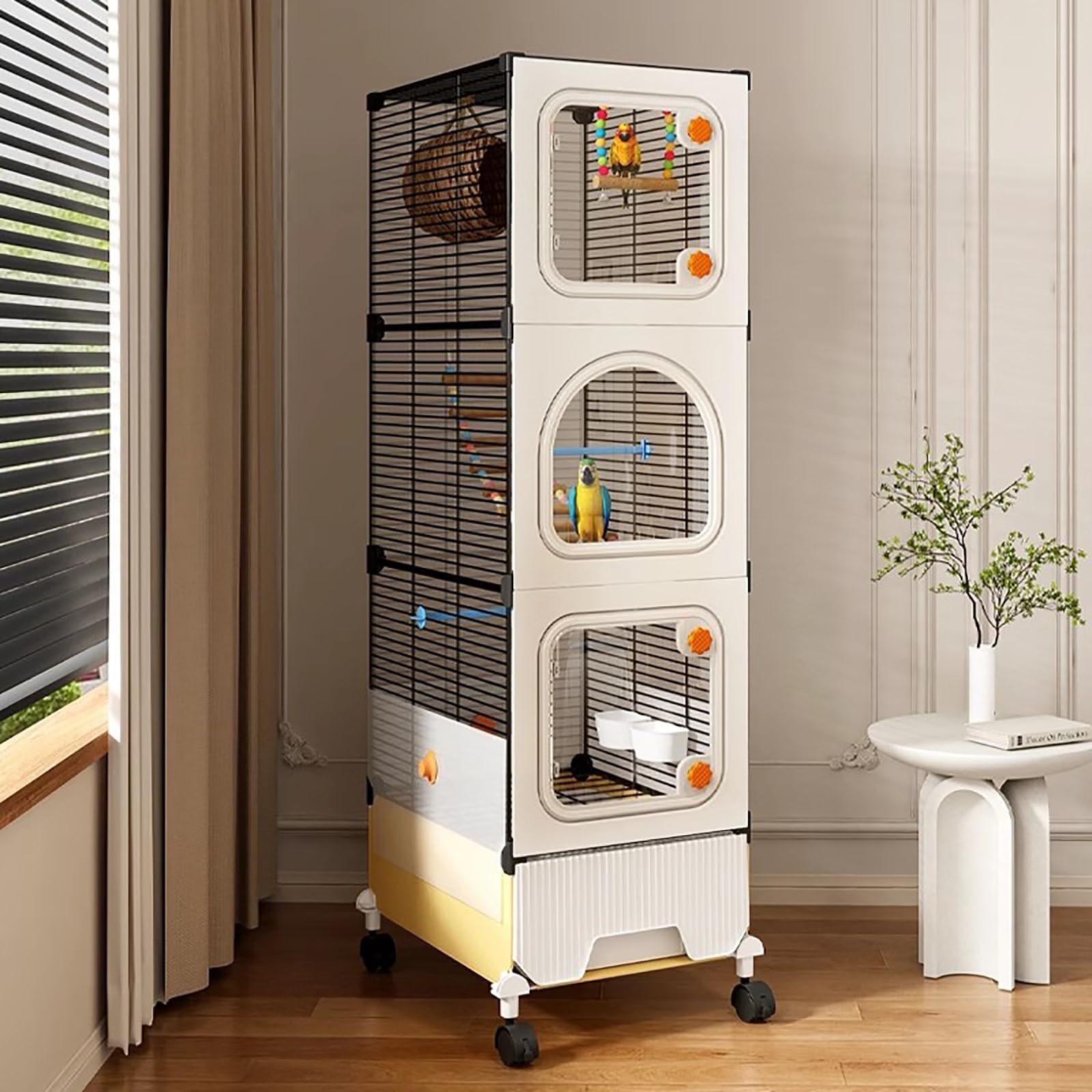 Bird Cage with Wheels, Large Indoor Bird Cage for Cockatiels and Parrots with Ladder, Swing, and Nest Accessories