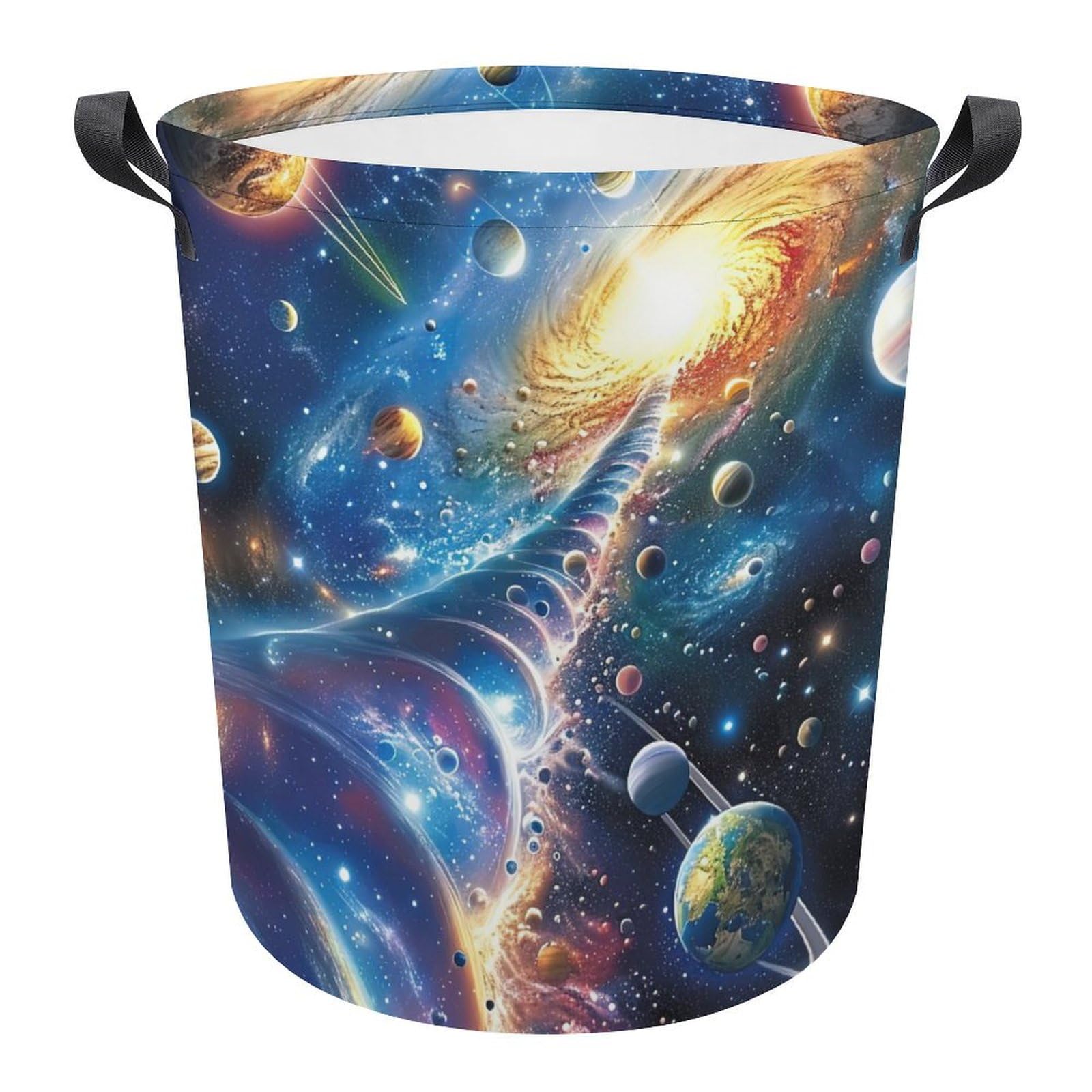 Cesto de ropa sucia infantil con diseño del sistema solar cubo redondo de 34x42 cm para cuarto