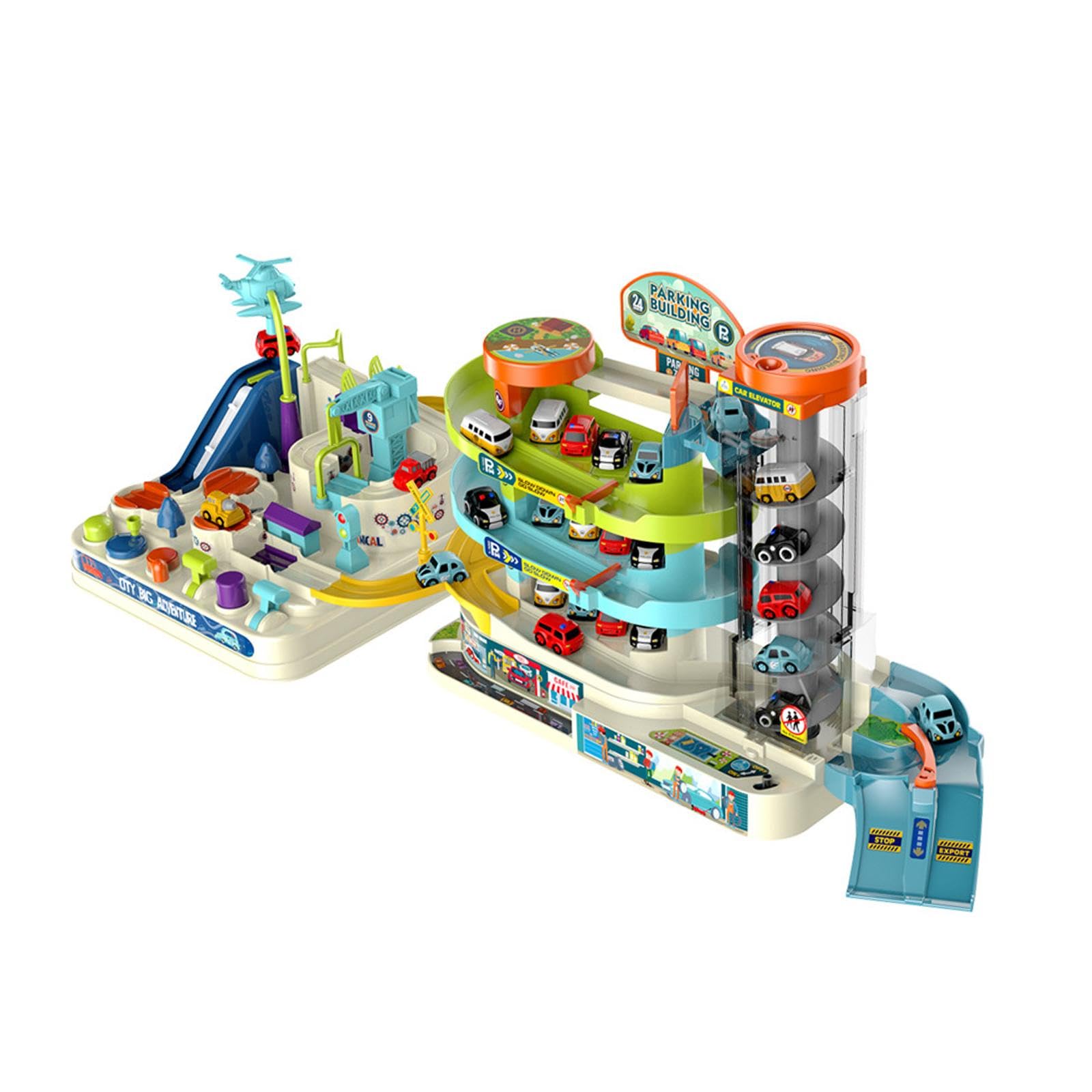 3 Level Parking Garage Playset, Car Track Set with Music & Lights, Kids Parking Garage Race Car Ramp Track Toys, Electric Parking Lot Toy with 6 Mini Cars, Educational Toys for Kids Over 3 Years