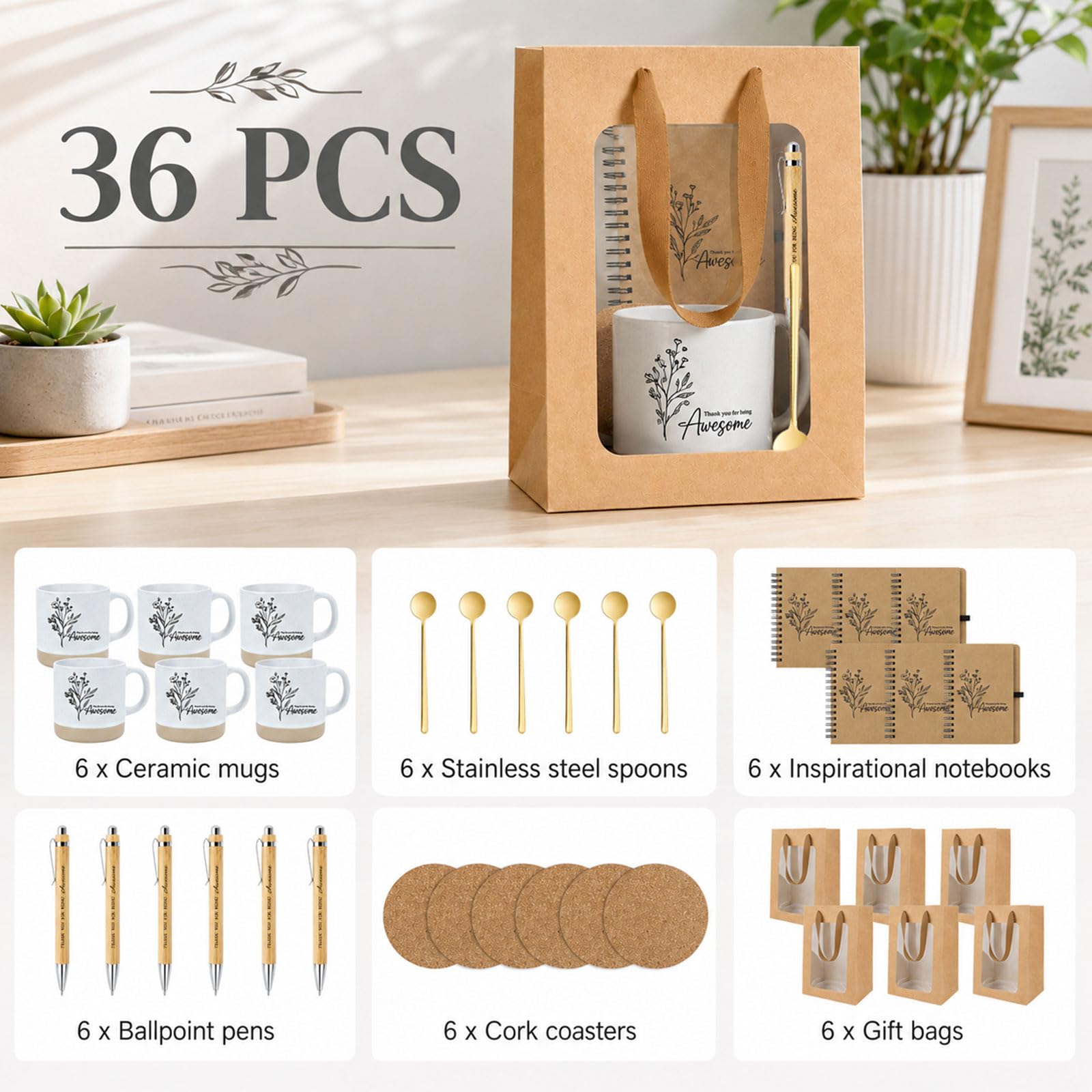 6 Sets Employee Appreciation Gifts Bulk, Thank You Gift Coffee Mug Set