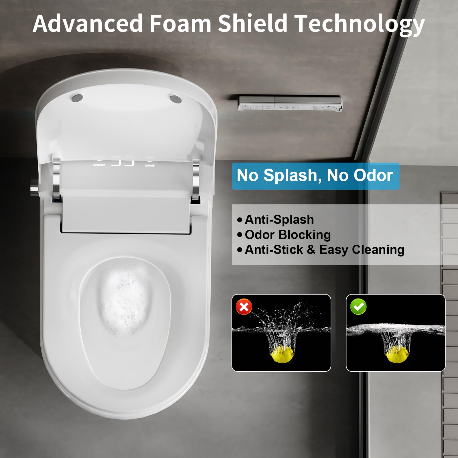 Condition photo showing New/Like New for smart toilet with bidet built in, bidet toilet with heated seat and night light, one piece toilet for bathroom, uv-c light, foam shield, dual flush - manual lid/seat