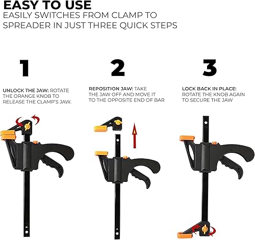 Miniatura 3 de Black Duck Brand Abrazadera de agarre rápido de 6 pulgadas, se convierte en esparcidor de 12 pulgadas (paquete de 4 abrazaderas de barra de