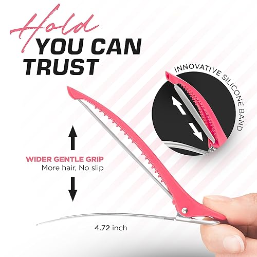 Miniatura 4 de Fagaci Pinzas de pelo de agarre firme para peinar con banda de silicona pinzas de peinado de pico de pato pinzas de pelo de cocodrilo duraderas para