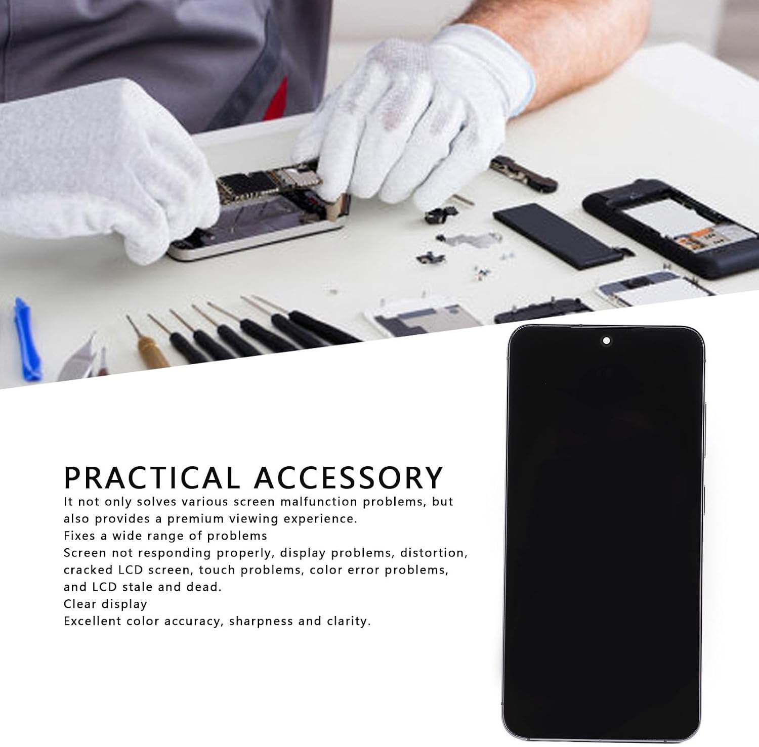 Screen Replacement for S24 Plus US, LCD Digitizer Screen Touch Assembly Replacement, S24 Plus US Screen Replacement Kit with Frame & Repair Tool