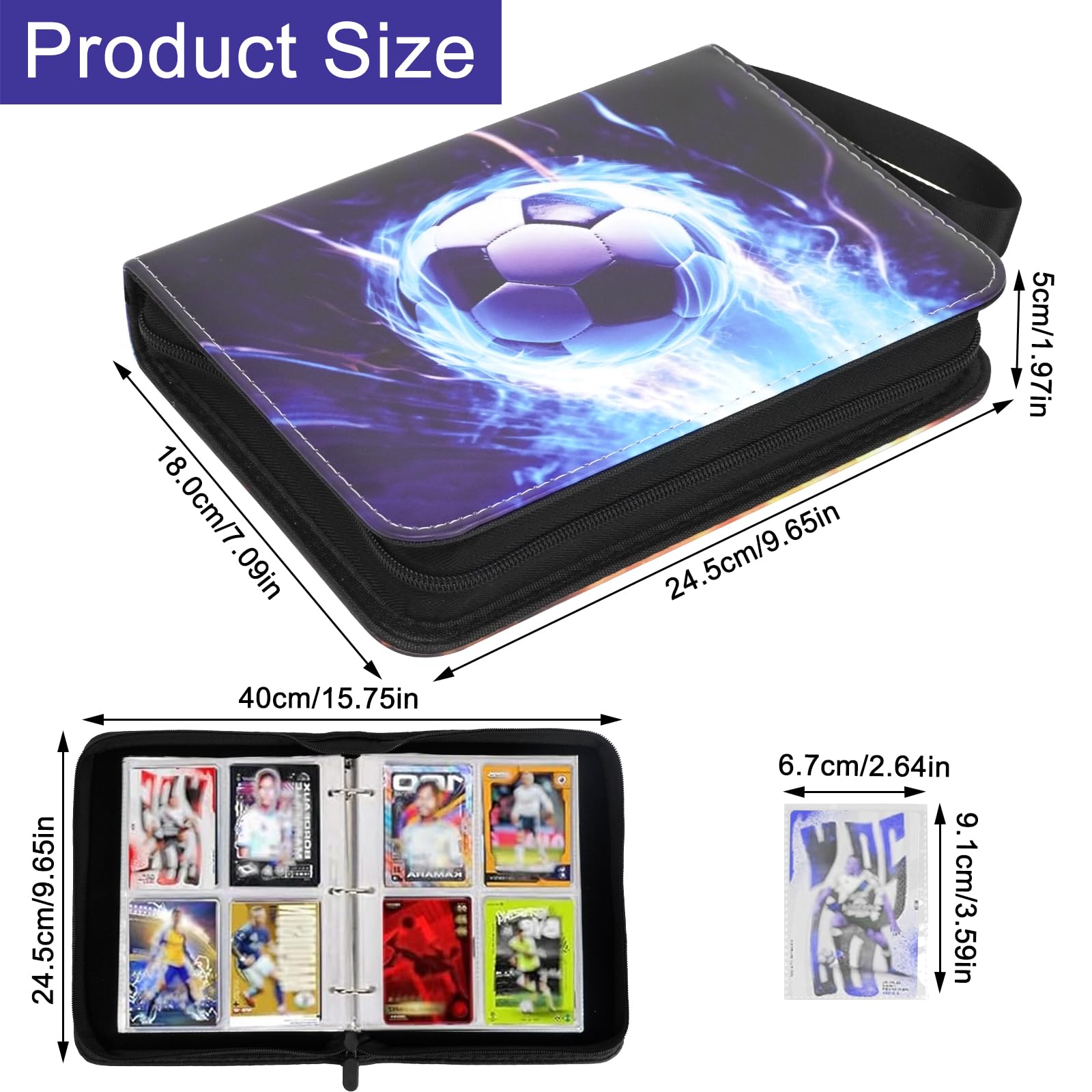 Realjoy Football Card Holder 4 Pocket, 400 Pockets Football Trading Card Binder, Collection Folder with Removable Sleeves for Sports Cards,Game Cards,TCG(Waterproof PU) - Image 2