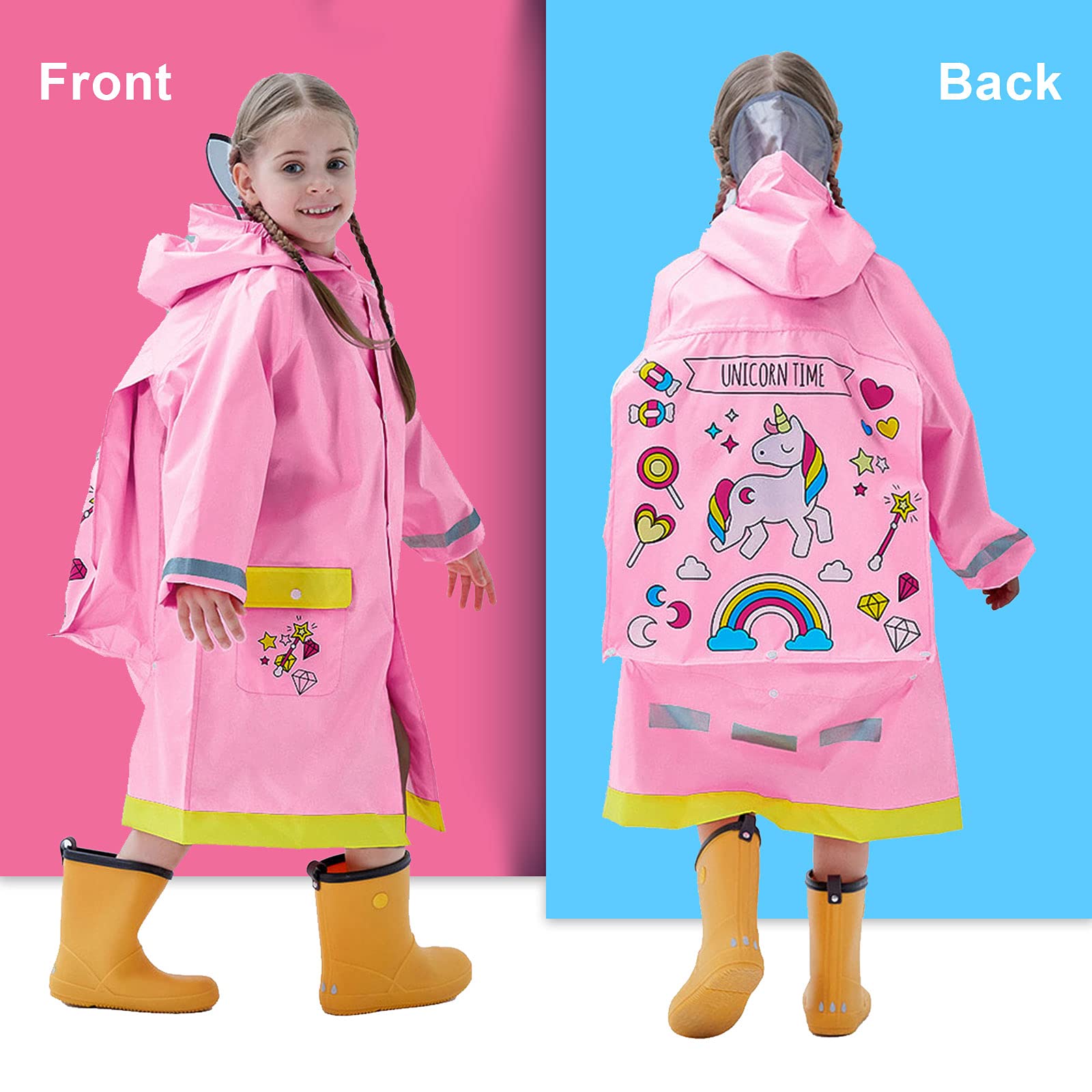 Poncho Impermeable Niños Impermeables Unisex Chubasqueros Capa Chaquetas de Lluvia Abrigos Traje de Charco Infantil Niñas Encapuchado Mono de Bolsillo Reflectante Impresión Animal 3-12 años