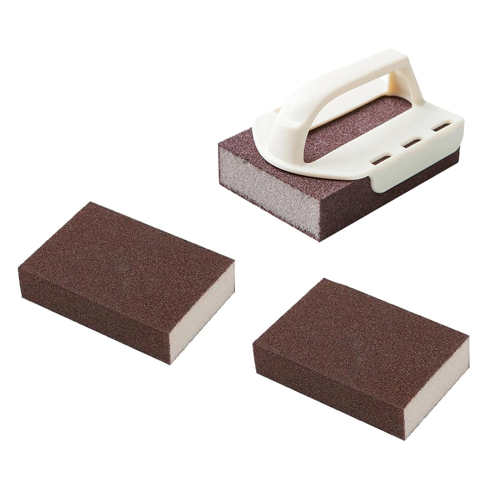 our fave Replaceable Handle Scouring Sponge for Pots and Pans with Sandpaper Pad Ergonomic Grip Kitchen Scrubber Cookware Cleaning Brush