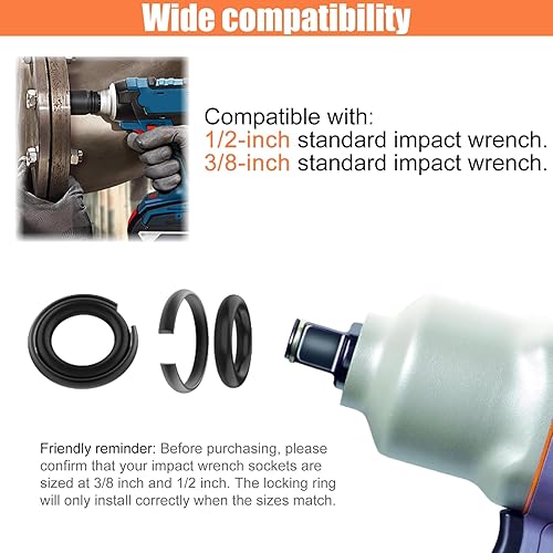 Miniatura 4 de Kit de 5 clips de anillo de retención de impacto: juego de juntas tóricas de 1/2 pulgadas y 3/8 pulgadas para llaves de impacto eléctricas y Paquete