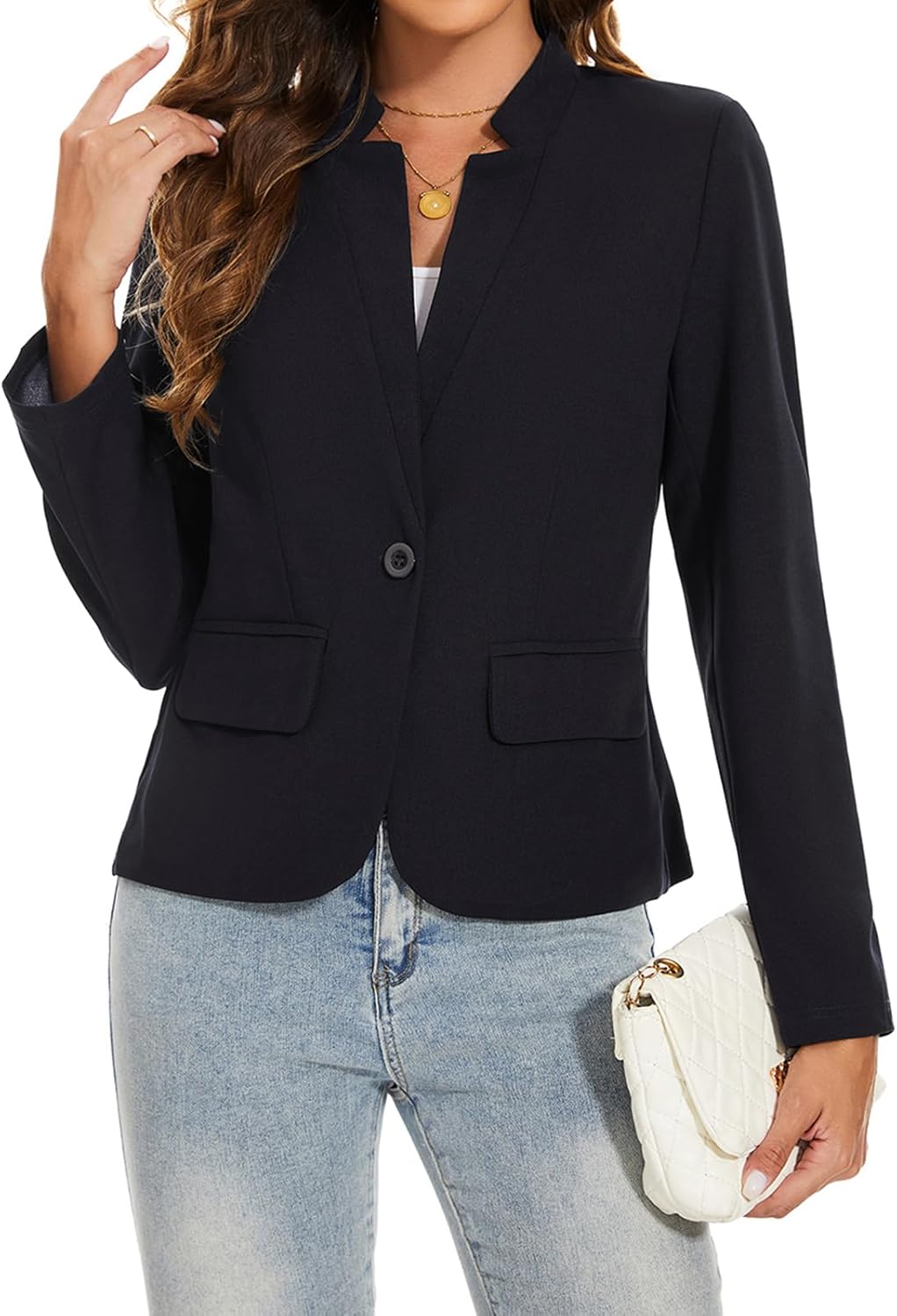 MINTLIMIT Blazer for Women Long Sleeve Button Front Blazer Notch Collar Casual Work Office Suit Jackets with Pockets - Image 2