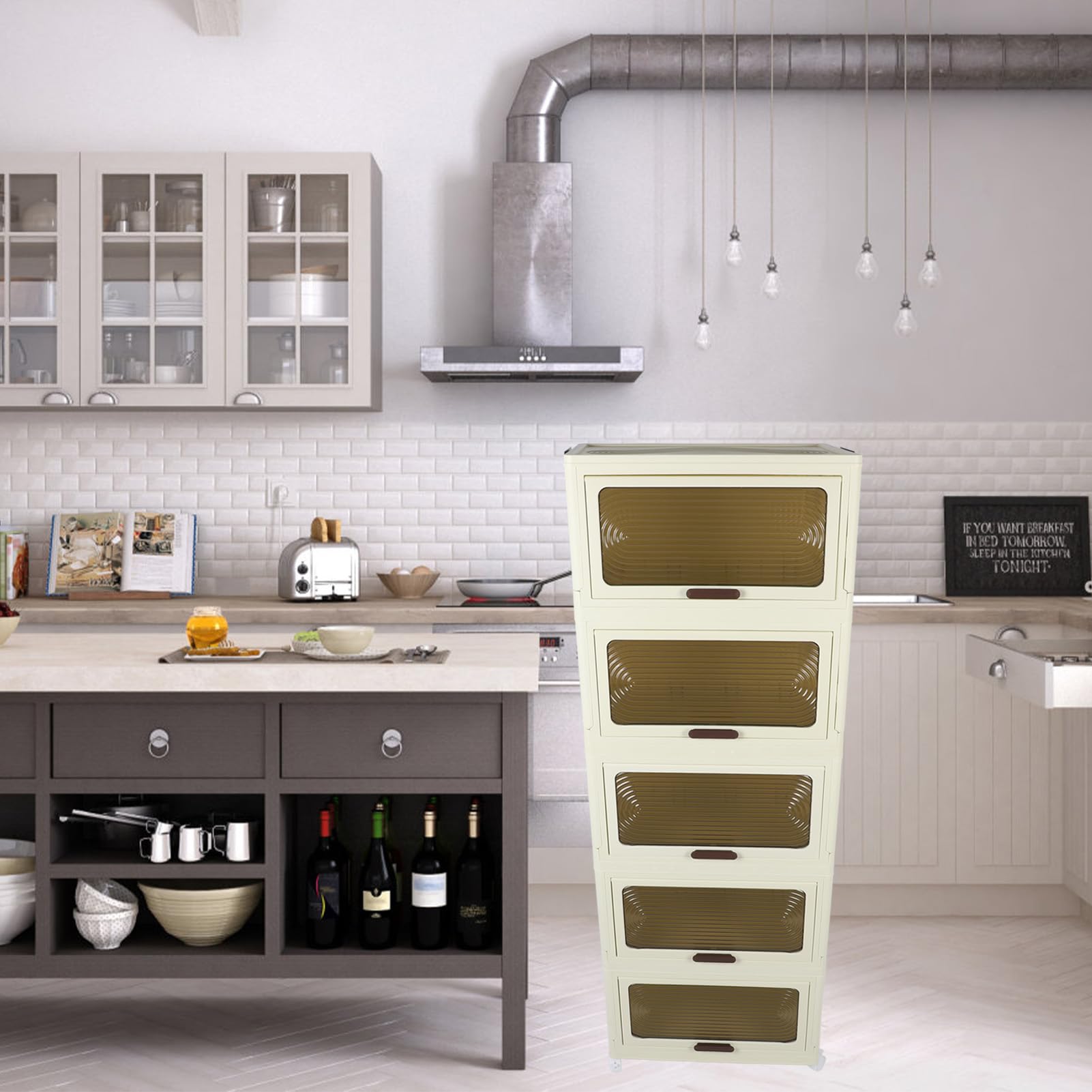 Contenitori impilabili con coperchio, resistenti, pieghevoli, per camera da letto, cucina, bagno, organizzazione, 17 pezzi (5 ripiani)