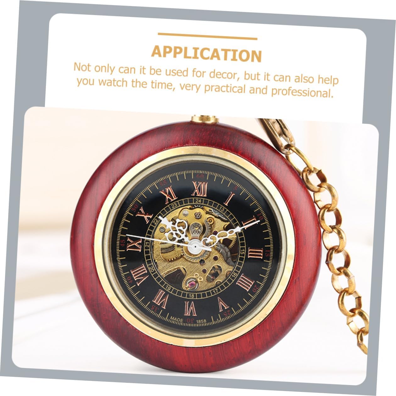Mechanical Pocket Watch with Chain Roman Numeral Dial Antique Retro Style Copper Frame for Men Elderly Vintage Hanging Timepiece