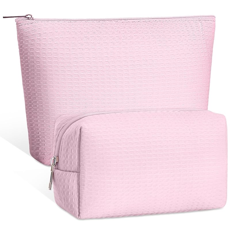 Gilprop 2 Bolsas de Maquiagem Rosa com Textura Waffle e Zíper