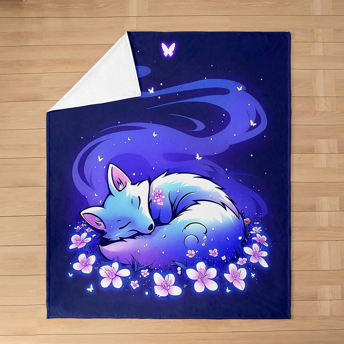 jejeloiu Fox Flannel Fleece Throw Blanket Cute Cartoon Purple Fox Fuzzy Blanket Twin 60"x80" for Sofa Couch Animal All Season Bed Blanket Woodland Fox Ultra Soft Plush Blanket