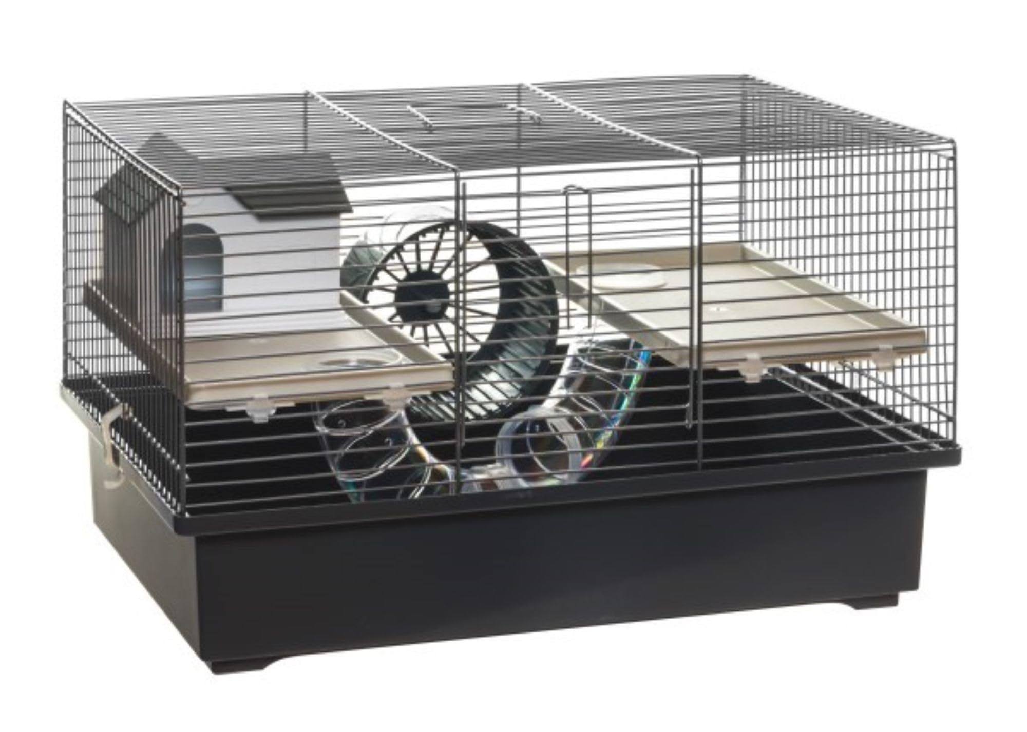 Mäusekäfig Hamsterkäfig Nagerkäfig 49x32,5x29cm mit Zubehör (schwarz)