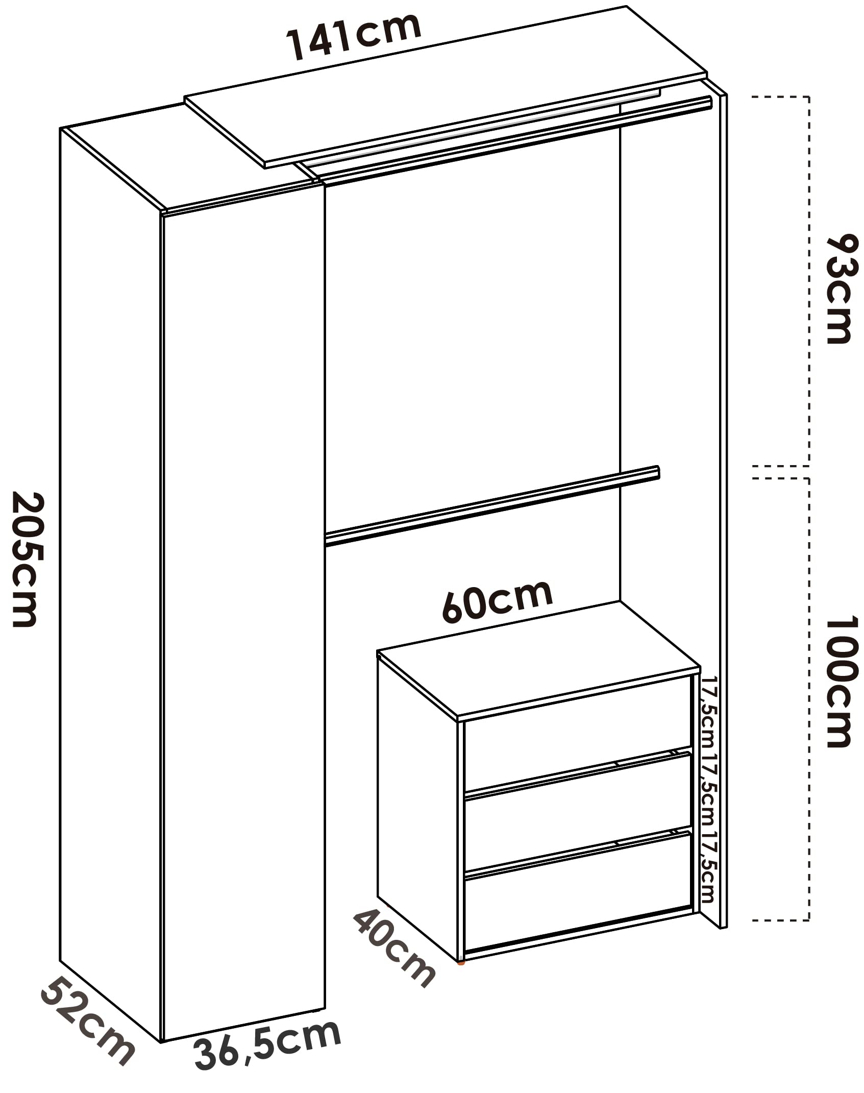 DEKIT GRUPO RIMOBEL Suit Kit Vestidor, Madera de ingeniería, Blanco, 205x139,3x52 cm